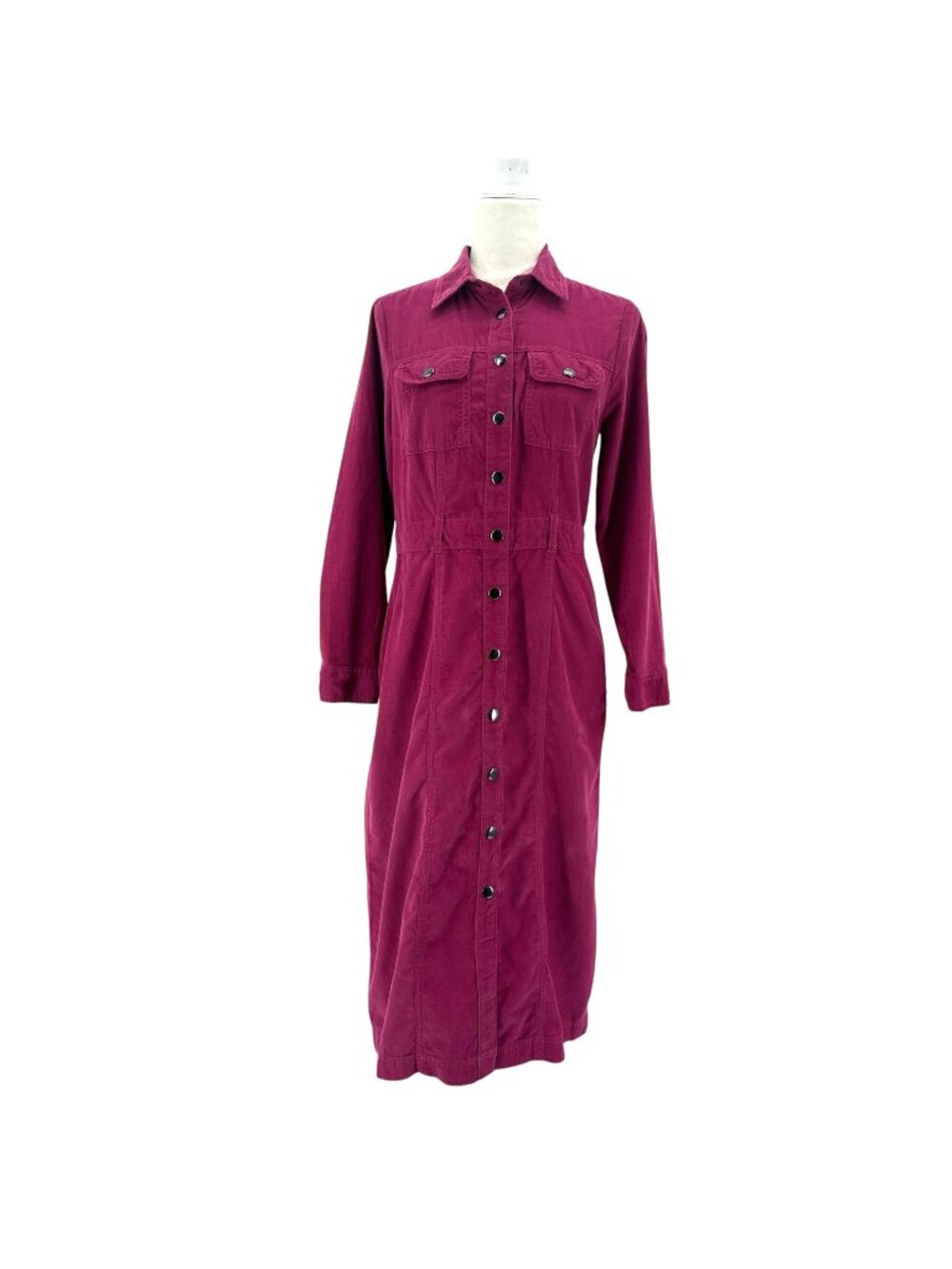 NEW LOFT Petties Womens 6P Dress Midi Corduroy Snap Button Magenta Shirt Dress